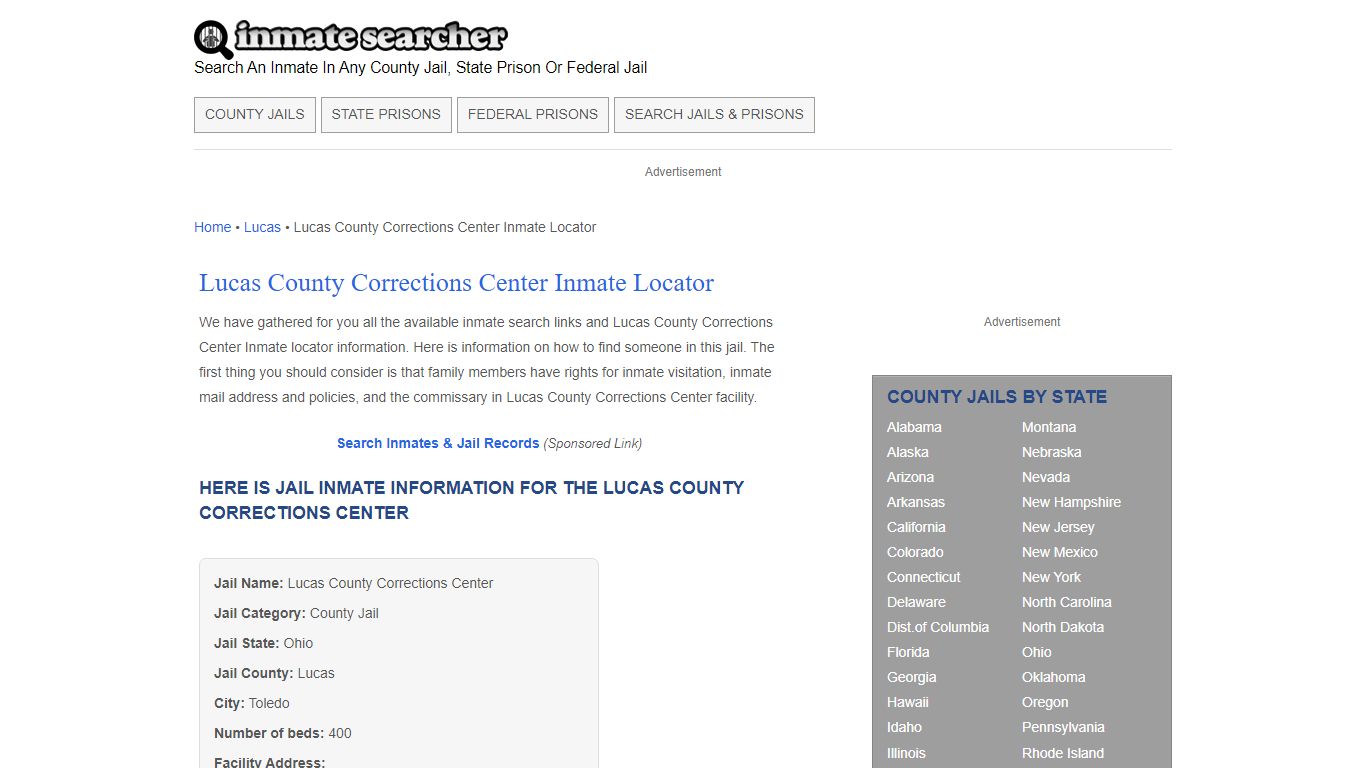 Lucas County Corrections Center Inmate Locator - Inmate Searcher